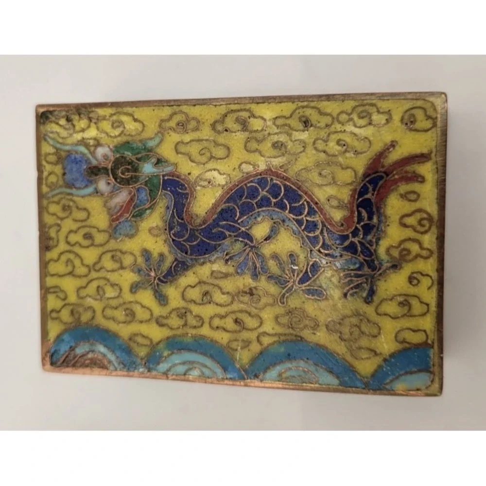 Lot of 3 vintage Chinese cloisonné enamel brass matchbox holders Dragon Flowers